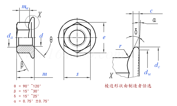 六角法兰螺母 粗牙 ISO 4161 - 1999