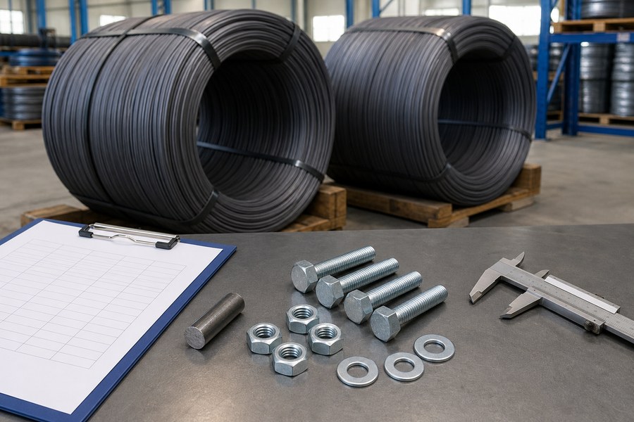Steel wire rod coils and fastener samples for supply check