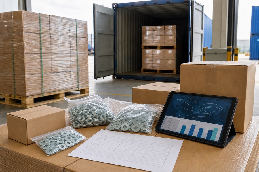 Fastener export packing and freight planning before container loading