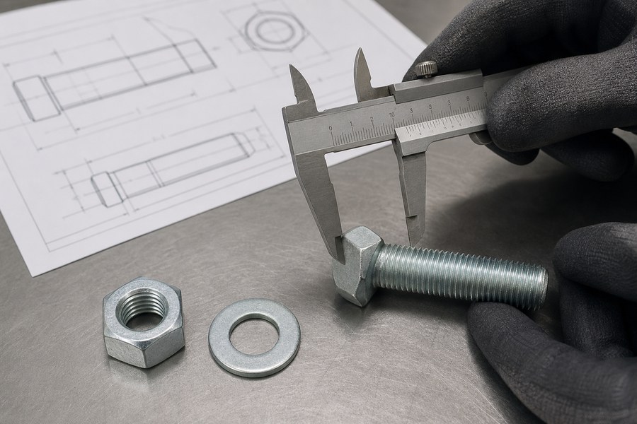 Fastener bolt nut washer and caliper inspection for specification confirmation