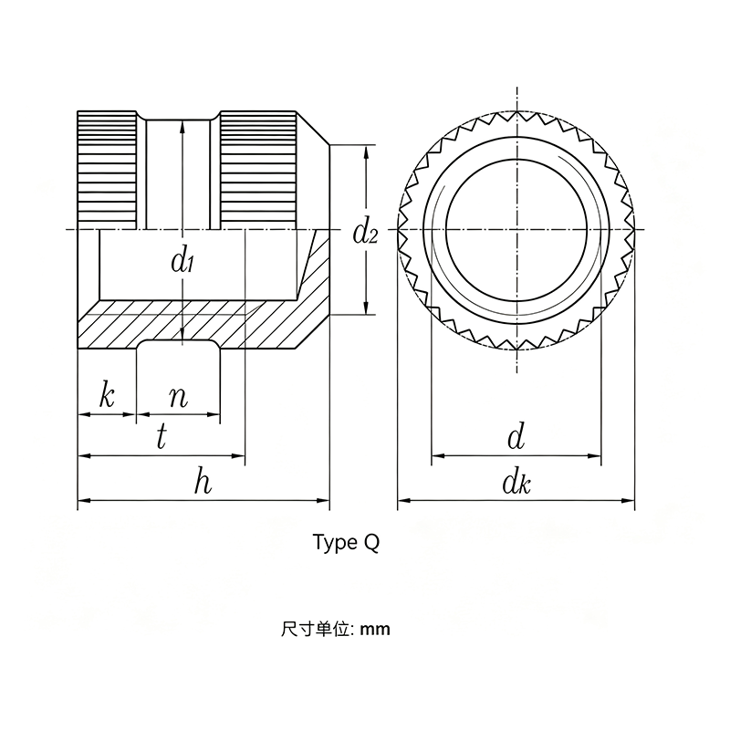Knurled Through-Hole Panel Nut with Center Slot, Enclosed Type, Q-Type