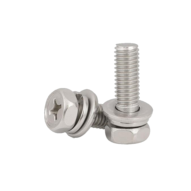 Cross Recessed Cupped Hex Head Bolt Assembly with Spring Washer and Flat Washer