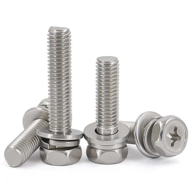 Cross Recessed Cupped Hex Head Bolt Assembly with Spring Washer and Flat Washer