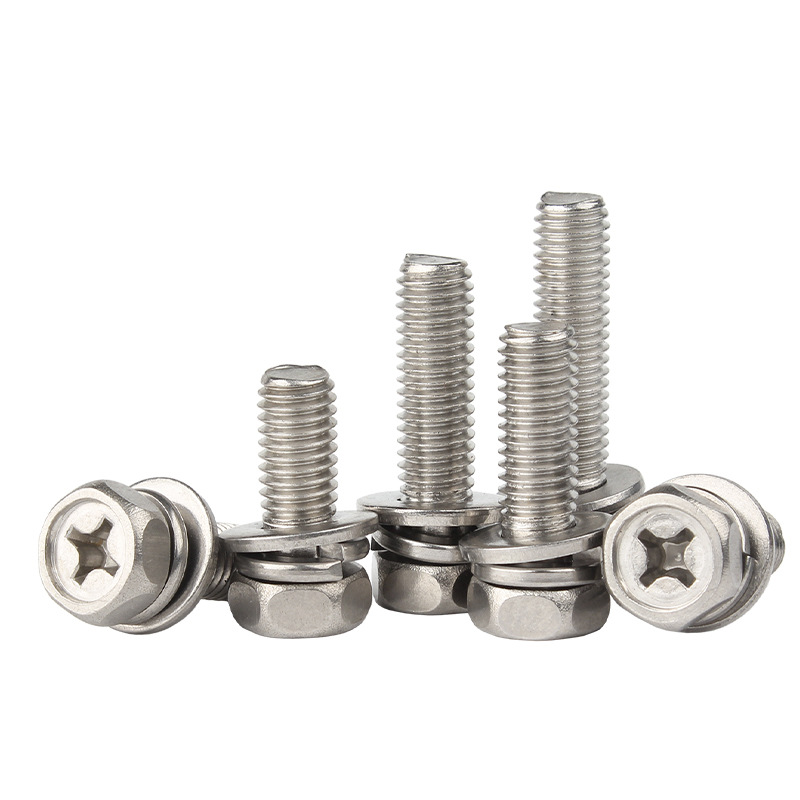 Cross Recessed Cupped Hex Head Bolt Assembly with Spring Washer and Flat Washer