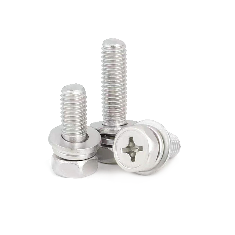 Cross Recessed Cupped Hex Head Bolt Assembly with Spring Washer and Flat Washer