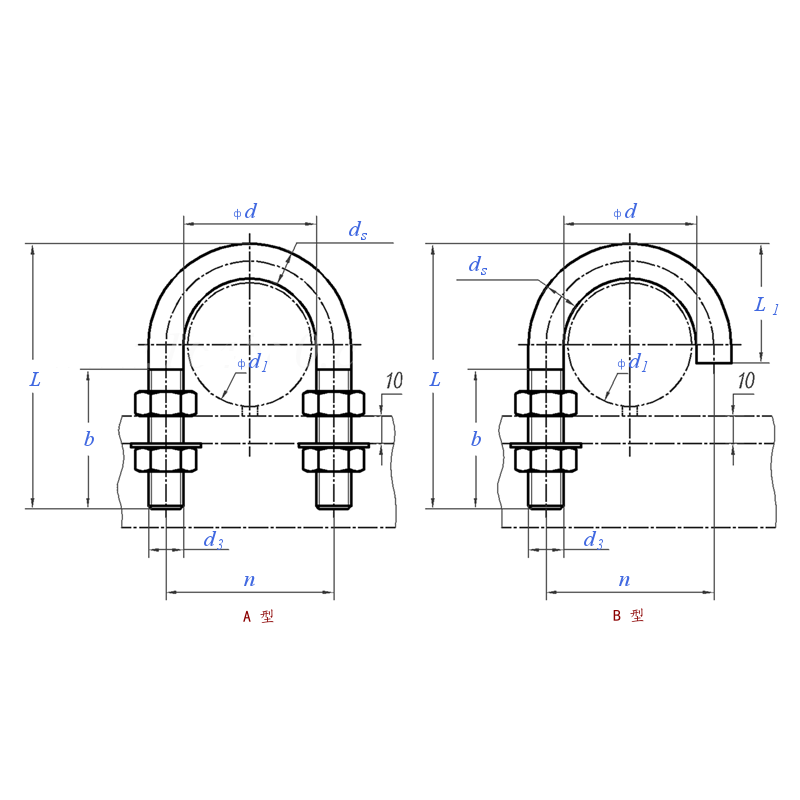 U-Bolt — for Pipes with Nominal Diameter 20 to 500, Bow Clamp